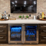 dark stained bar cabinets