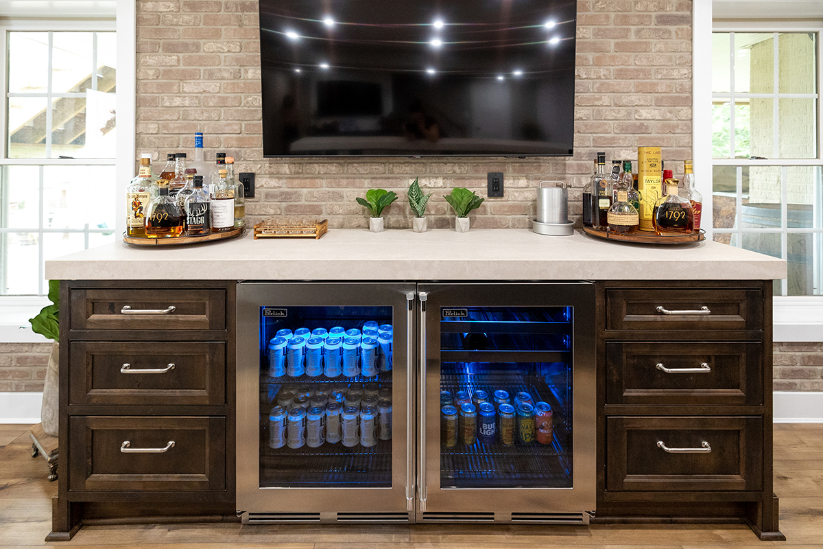 dark stained bar cabinets
