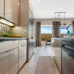 Gray gloss kitchen cabinets