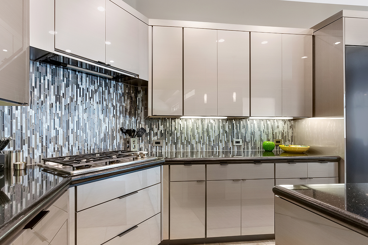 Gray gloss kitchen cabinets