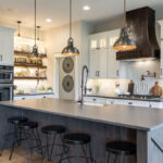 Dark stained and white kitchen cabinets