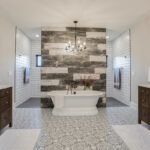 Brown stained bathroom cabinets