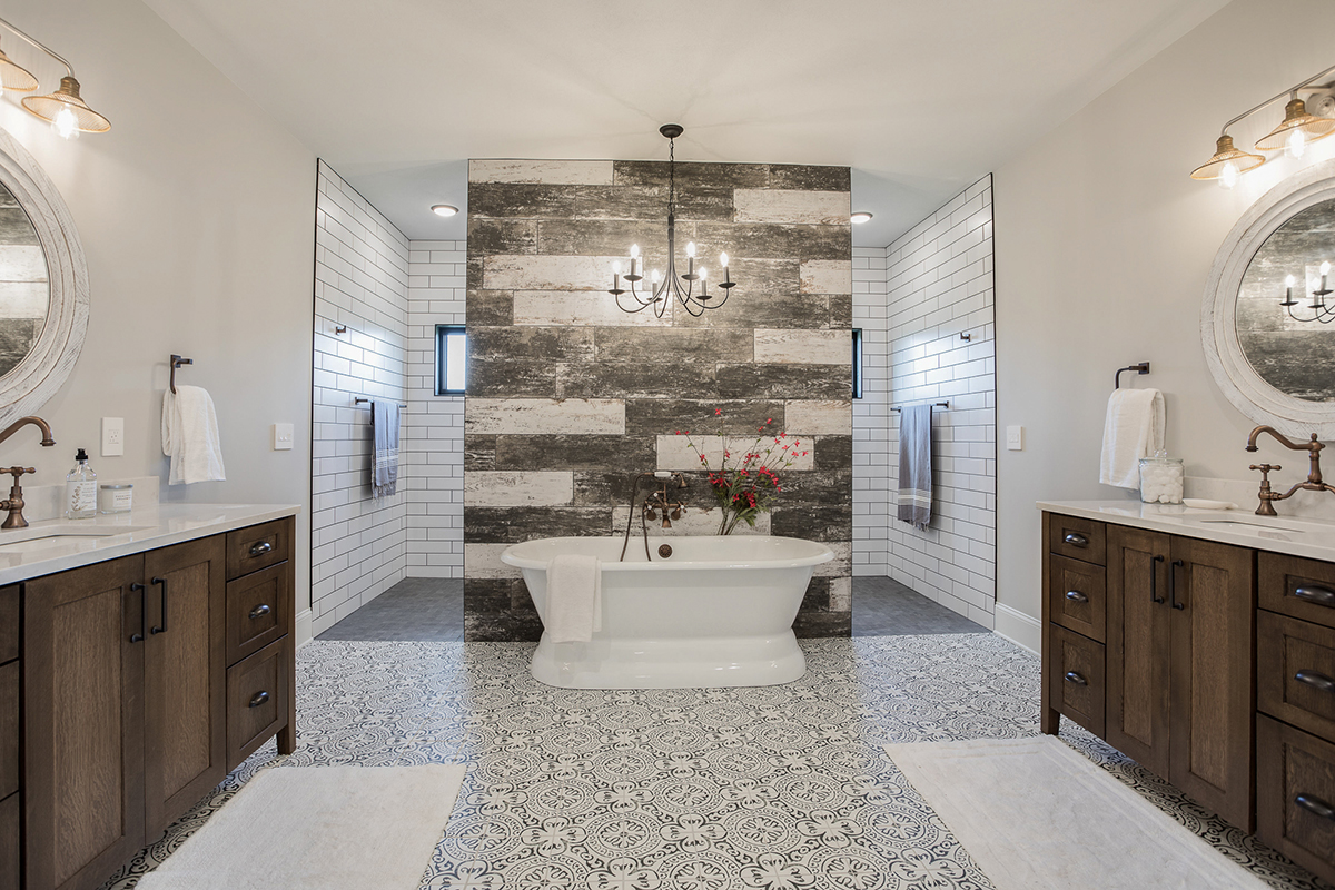 Brown stained bathroom cabinets
