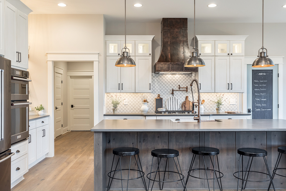 Dark stained and White bathroom cabinets