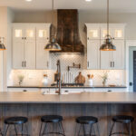 Dark stained and White bathroom cabinets