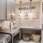 Gray laundry room cabinets