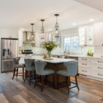dark stained and White kitchen cabinets
