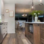 dark stained and White kitchen cabinets