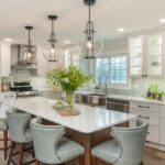 dark stained and White kitchen cabinets