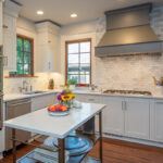 White and gray kitchen cabients