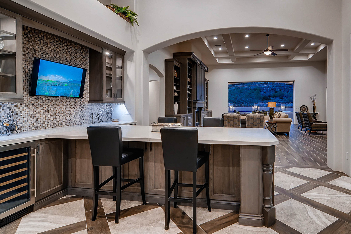 Dark stained bar cabinets
