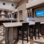 Dark stained kitchen cabinets