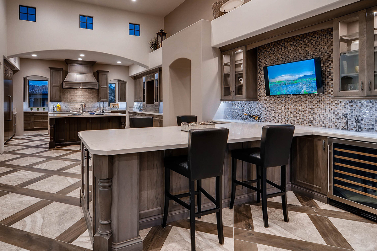 Dark stained kitchen cabinets