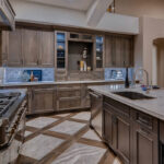 Dark stained kitchen cabinets