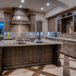 Dark stained kitchen cabinets