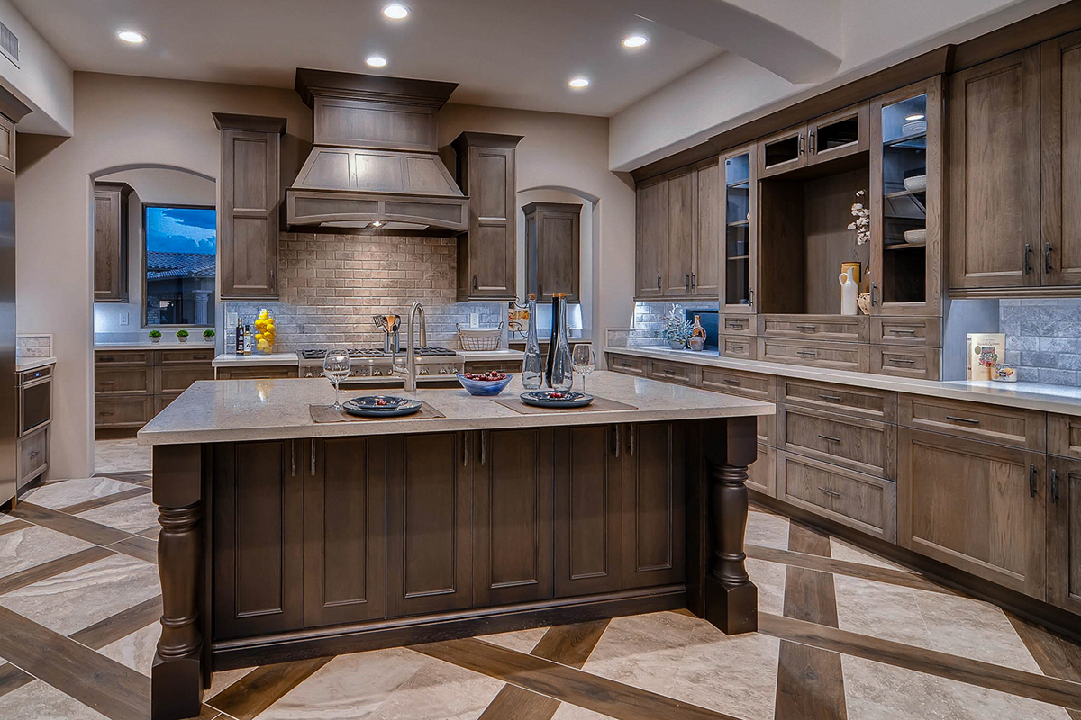 Dark stained kitchen cabinets