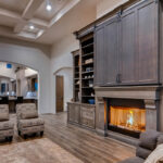 Dark stained living room cabinets