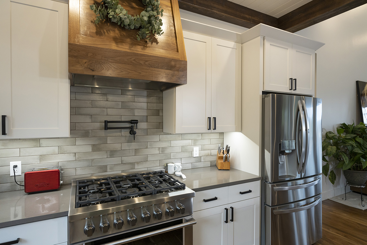 White and gray kitchen cabinets