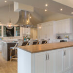 White and dark stained kitchen cabinets