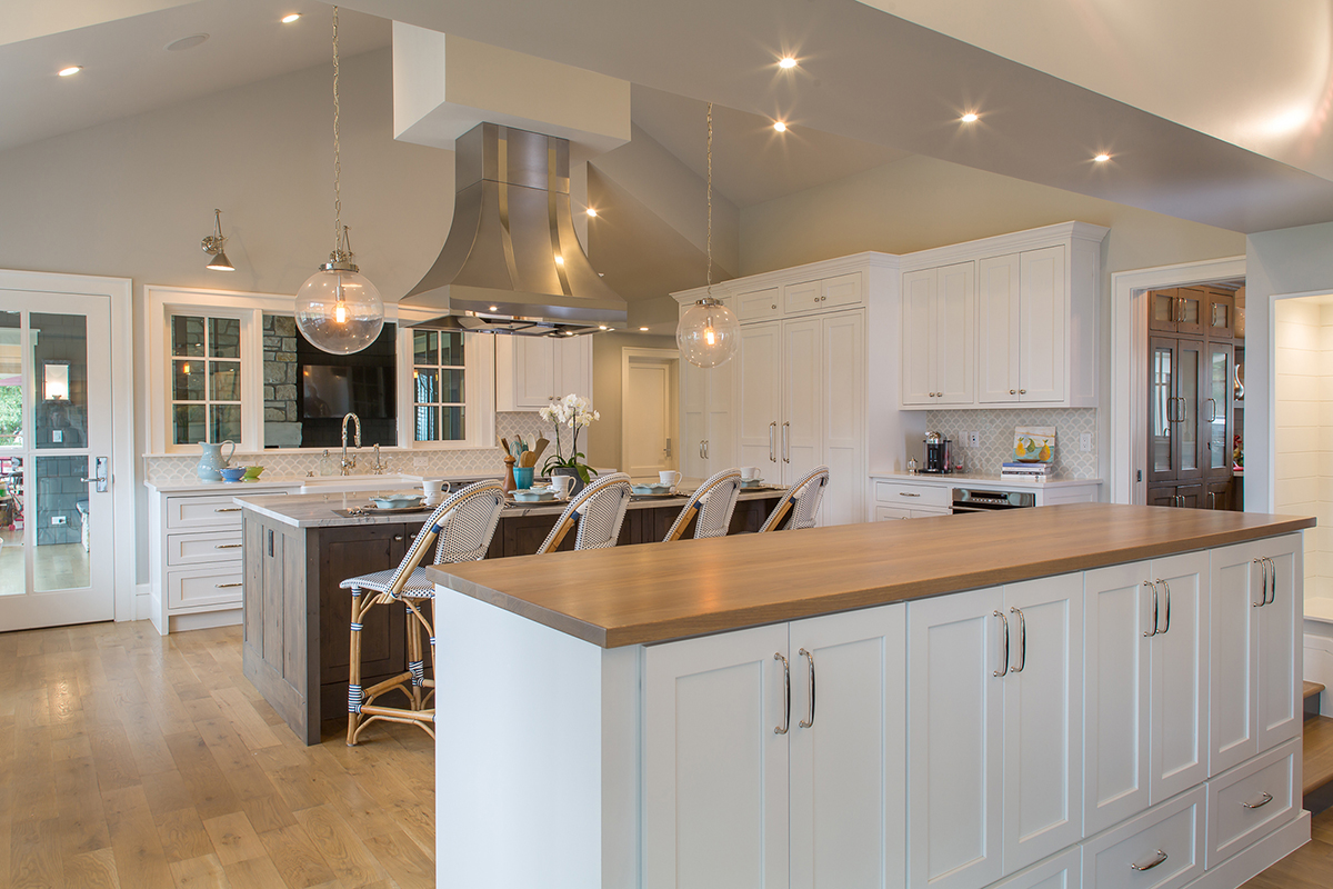 White and dark stained kitchen cabinets