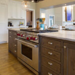 White and dark stained kitchen cabinets