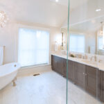 warm stained bathroom cabinets