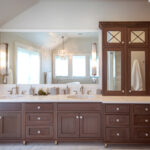 warm stained bathroom cabinets