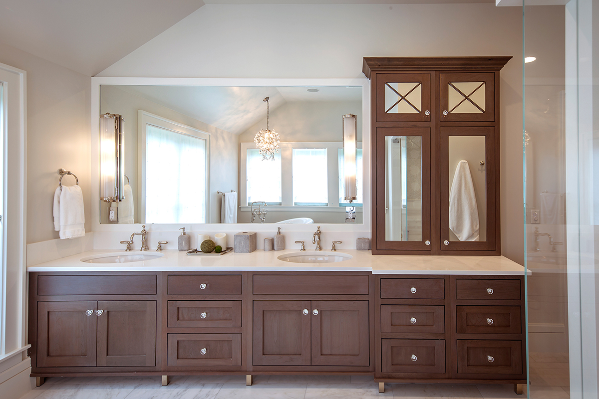 warm stained bathroom cabinets