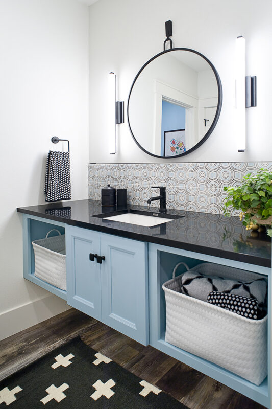 Blue bathroom cabinets