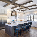 dark stained and white kitchen cabinets