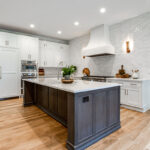 dark stained and White kitchen cabinets