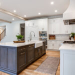 dark stained and White kitchen cabinets