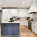 dark stained and White kitchen cabinets