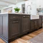 dark stained and White kitchen cabinets