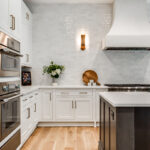 dark stained and White kitchen cabinets