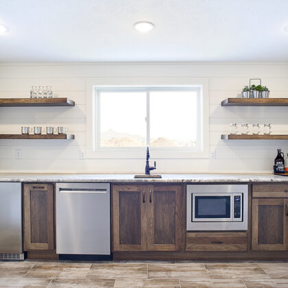 Dark stained bar cabinets
