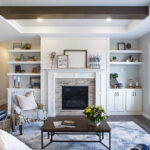 White living room and fireplace mantel