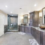 Dark stained bathroom cabinets