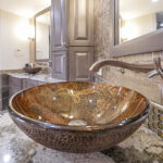 Dark stained bathroom cabinets
