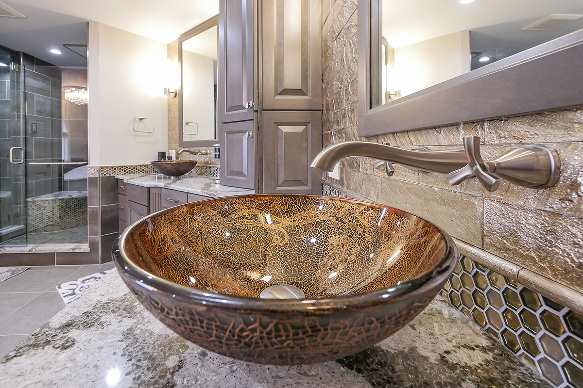 Dark stained bathroom cabinets