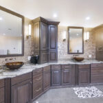 Dark stained bathroom cabinets