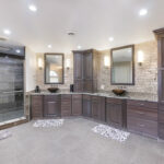 Dark stained bathroom cabinets