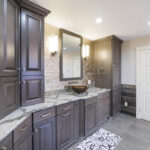 Dark stained bathroom cabinets