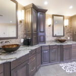 Dark stained bathroom cabinets