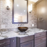 Dark stained bathroom cabinets