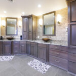 Dark stained bathroom cabinets