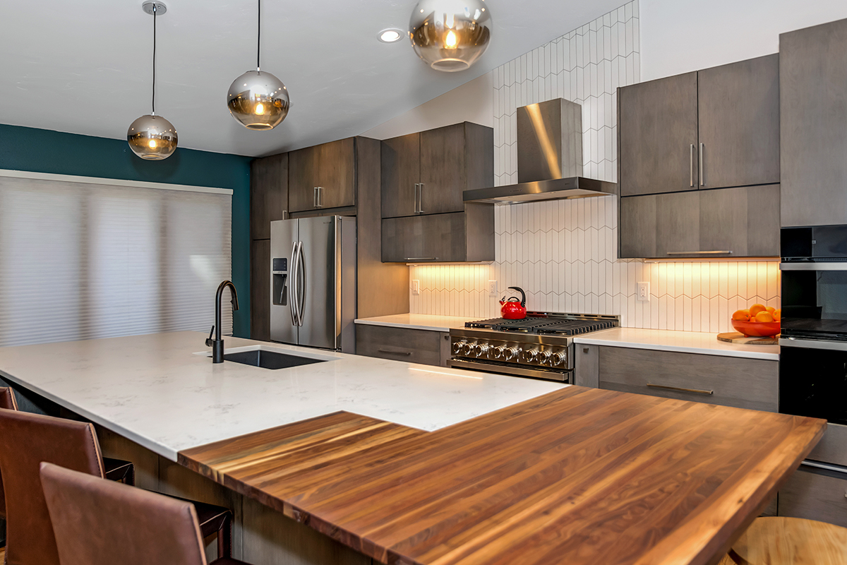 gray stained kitchen cabinets