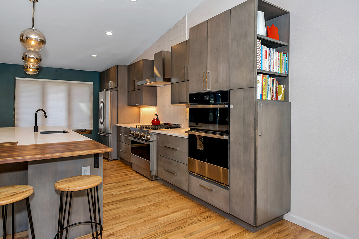 gray stained kitchen cabinets