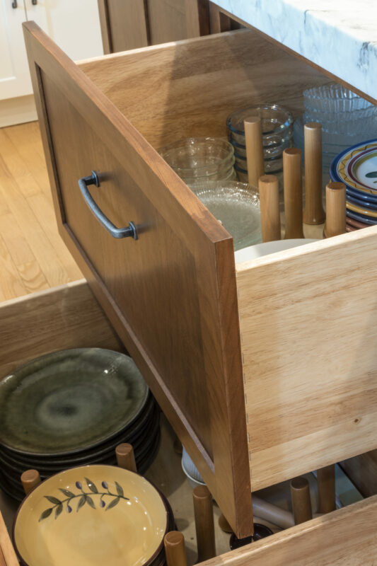 Dark stianed cabinet drawers