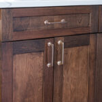 Brown cabinets in the bathroom